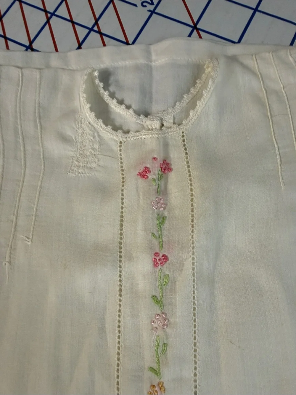 Antique 1920s Baby Shirt Hand Embroidered Batiste Heirloom Sewing Pintucks